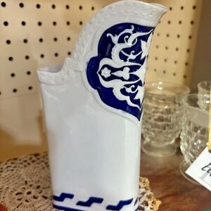 White and Blue Ceramic Pitcher